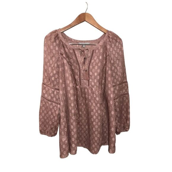 Daniel Rainn Sheer Peasant Top Women’s 0X Long Sleeve Dot Print Tassels Mauve - Picture 1 of 6
